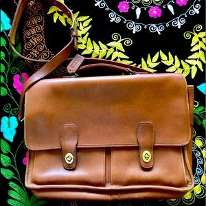 Coach “Prescott” brown leather crossbody/briefcase